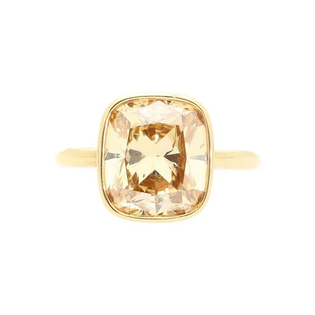 2010s Gia Certified 5.02 Carat Cushion Cut Brown Yellow Diamond Ring in 18k Rose Size 6 For Sale - Image 5 of 10