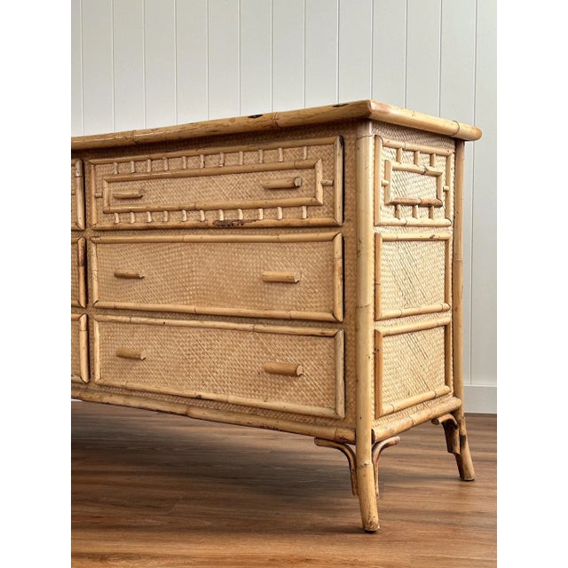 Vintage Coastal Bamboo & Woven Rattan 6-Drawer Sideboard For Sale - Image 14 of 17