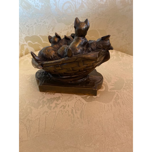 1960s Bronze Tone Metal Yorkies in a Basket For Sale - Image 4 of 6