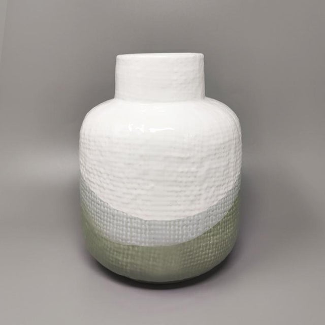 Green & White Vase in Ceramic by F.lli Brambilla, 1970s For Sale - Image 3 of 6