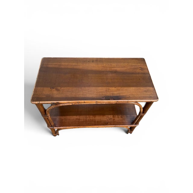Vintage Bamboo Two-Tier Side Table | Hollywood Regency Coastal Rattan Accent Table For Sale - Image 4 of 10