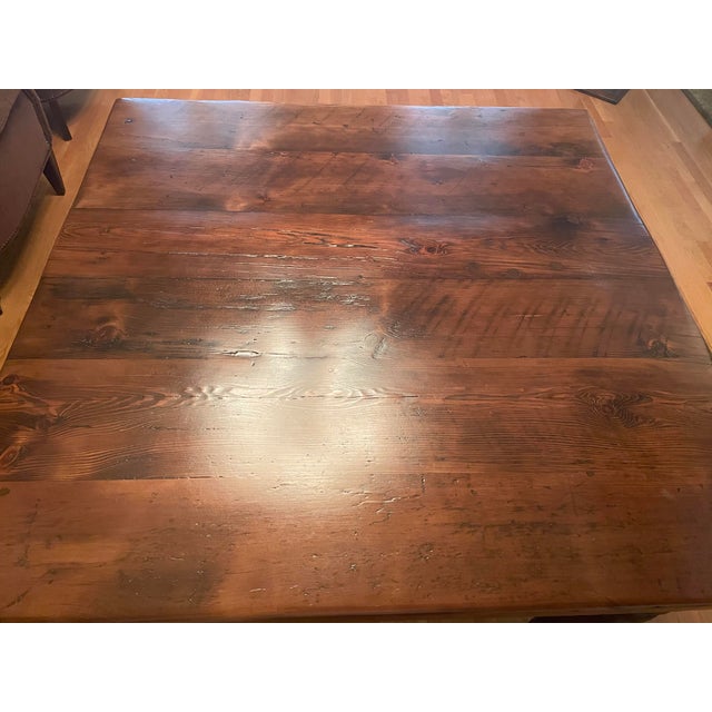 Reclaimed pine square table. Warm walnut stained top and black distressed base. Contains a small drawer so could be used...