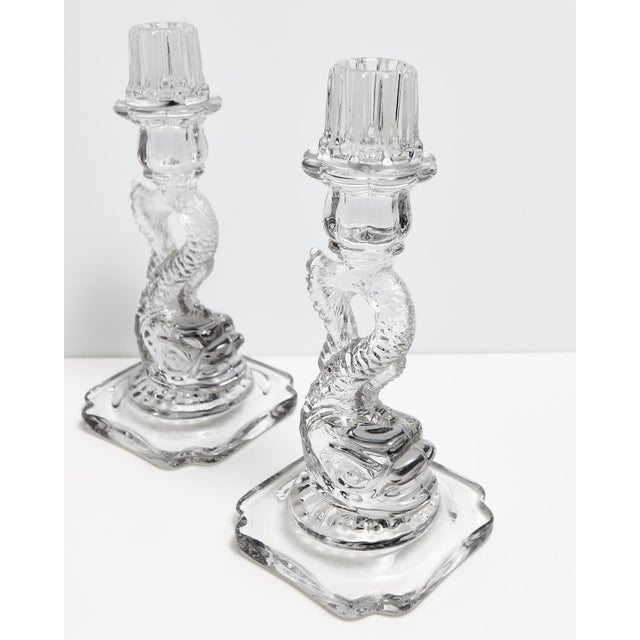 Cambridge Dolphin Fish Clear Glass Candlesticks For Sale - Image 13 of 18