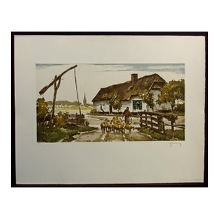 Roger Hebbelinck "Retour Du Troupeau" Hand Signed Vintage Aquatint Etching 1950 For Sale