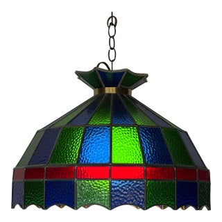 1970s Geometric Stained Glass Pendant Light Fixture For Sale