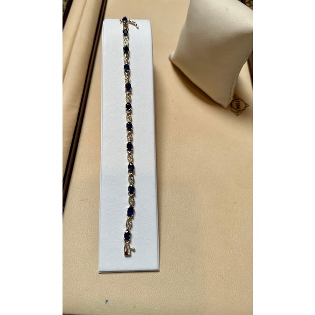 8Ct Natural Oval Blue Sapphire Tennis Bracelet 14 Karat Yellow Gold, 7 Inch Long For Sale - Image 12 of 18