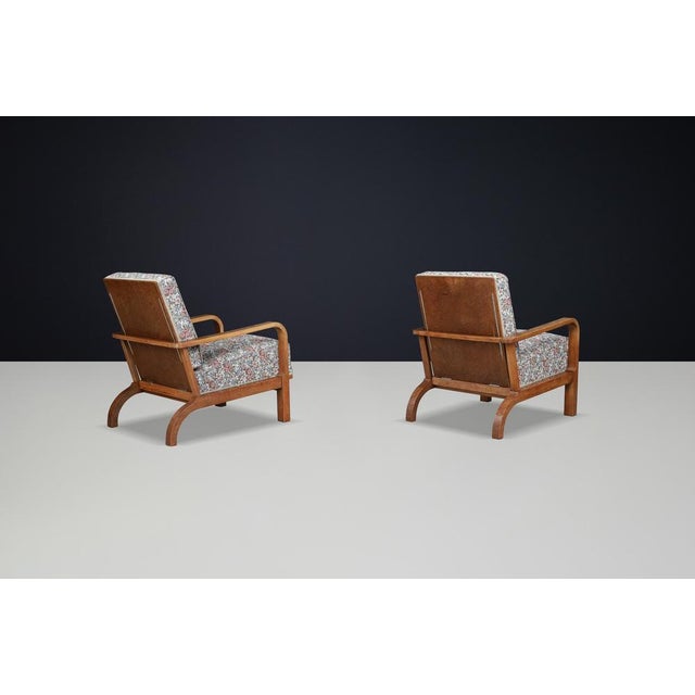 Reclining Armchairs in Original Floral Upholstery, Czechoslovak, 1930s, Set of 2 For Sale - Image 6 of 17