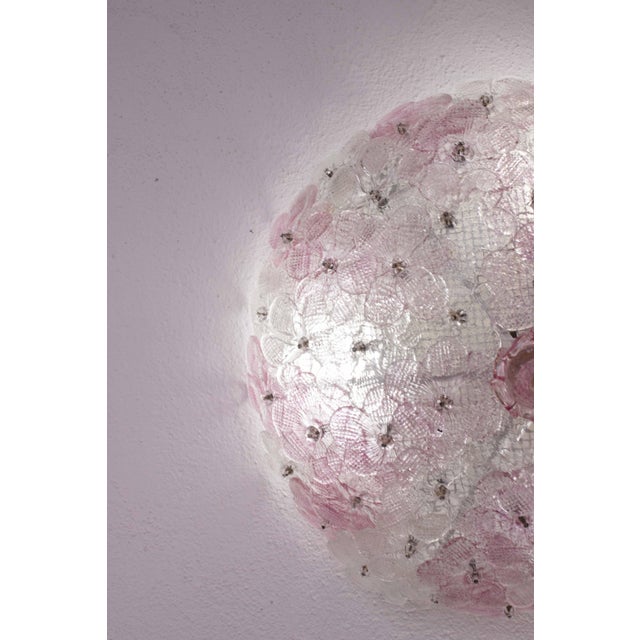 Murano Ceiling Light Pink Flower by Seguso for Venini, Italy, 1970s For Sale - Image 4 of 12