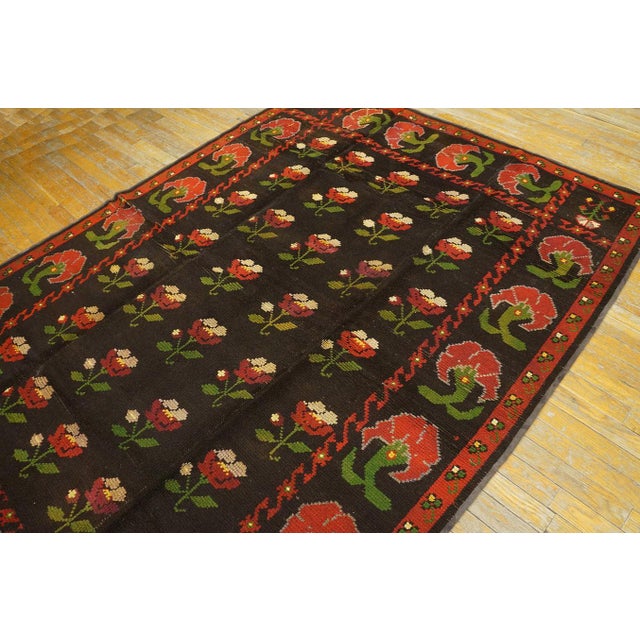 Spanish 1900s Black Floral Antique Spanish Cuenca Alpujarra Rug 5'3" X 7'6" Handknotted Wool Carpet For Sale - Image 3 of 11