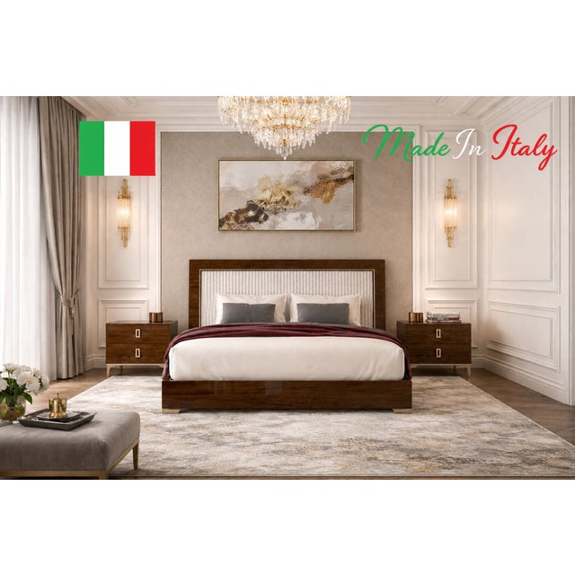 Contemporary Made in Italy Contemporary Queen Bed & Nightstand Set, 3 Pieces For Sale - Image 3 of 3