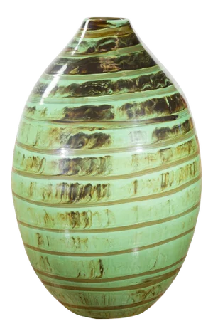 Artisan Contemporary Green and Brown Glaze Ceramic Vase with Spiral Decor