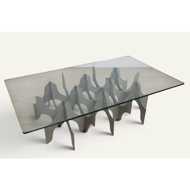 Minimalist Sculptural Coffee Table in Metal and Glass, 1980s For Sale - Image 16 of 18