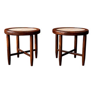 Found Collectibles Maracanã-Inspired Side Tables in Reclaimed Brazilian Rosewood and Honed Travertine For Sale