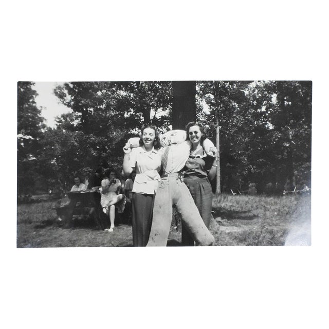 Mid 20th Century Party Girls With Straw Man Snapshot Photograph For Sale