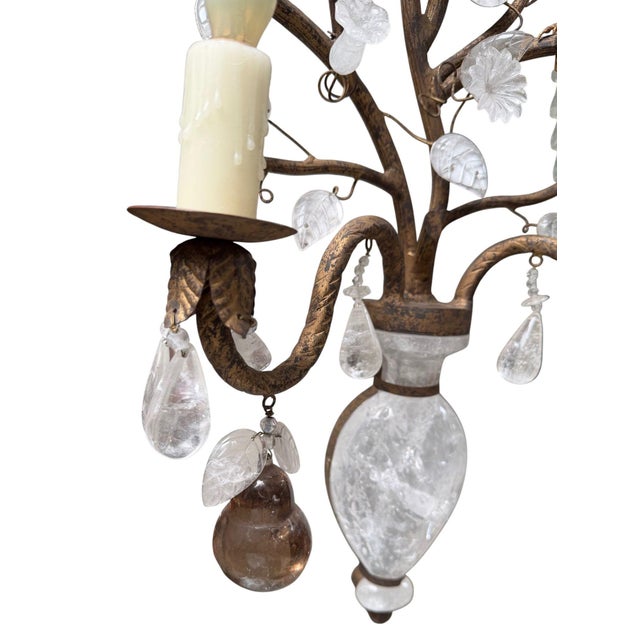 1980s French Baguès Style Rock Crystal, Smoky Quartz & Parrot Sconces - Pair For Sale - Image 9 of 10