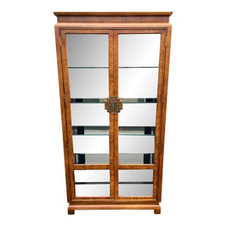 Raymond Sobota for Century Chin Hua Chinoiserie Burlwood Illuminated Display Cabinet For Sale
