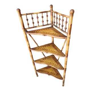 19th Century Burnt Bamboo Corner Shelf For Sale