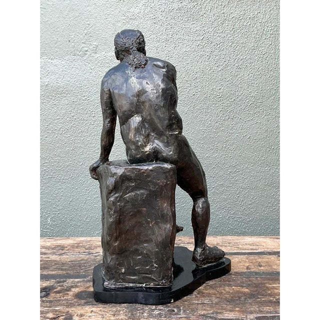 Bronze Vintage Bronzed Terracotta Seated Male Sculpture For Sale - Image 8 of 12
