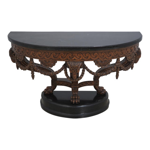 Maitland Smith Marble Top Rams Head Regency Console Table For Sale