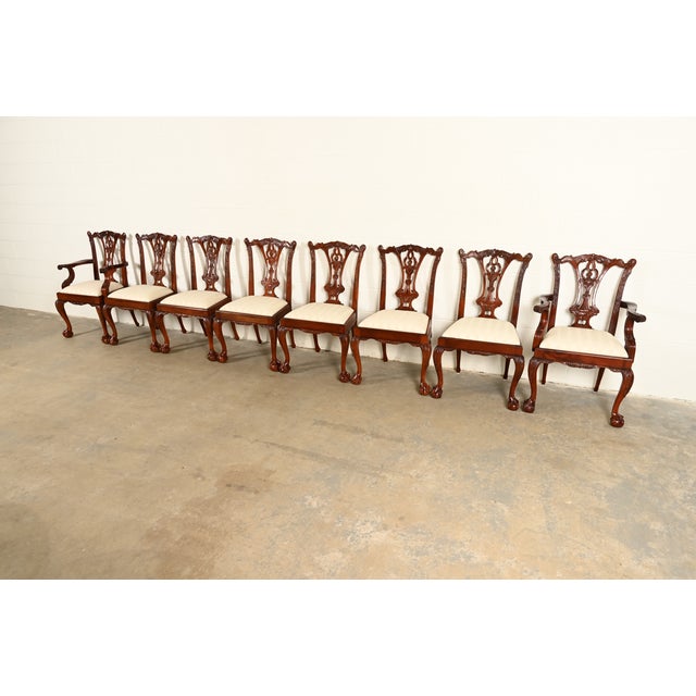 Baker Furniture Style Chippendale Carved Mahogany Dining Chairs, Set of Eight For Sale - Image 16 of 16