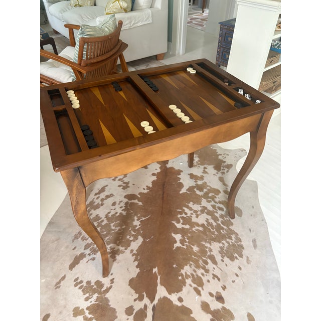 French Country Inlaid Wood Game Table For Sale - Image 4 of 8