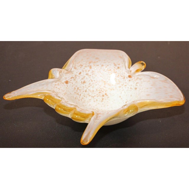 Vintage Murano Opal & Gold Aventurine Art Glass Bowl Ashtray Fratelli Toso Italy For Sale - Image 10 of 13