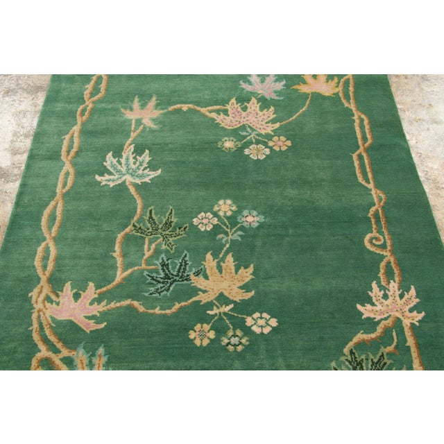 Rug & Kilim Contemporary Chinese Deco Style Green & Gold Floral Wool Rug by Rug & Kilim For Sale - Image 4 of 9