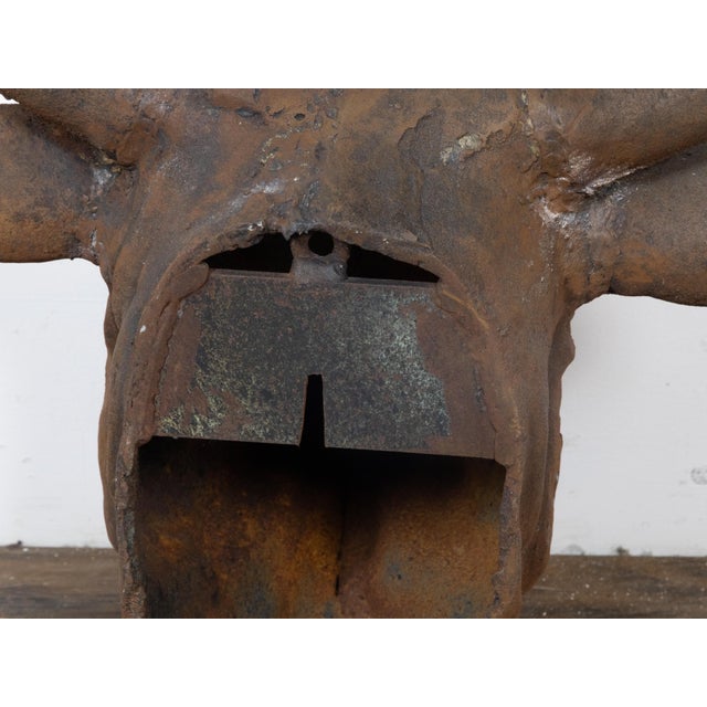 English English 1930s-1940s Cast Iron Bull Wall Hanging Sculpture with Rusty Patina For Sale - Image 3 of 11