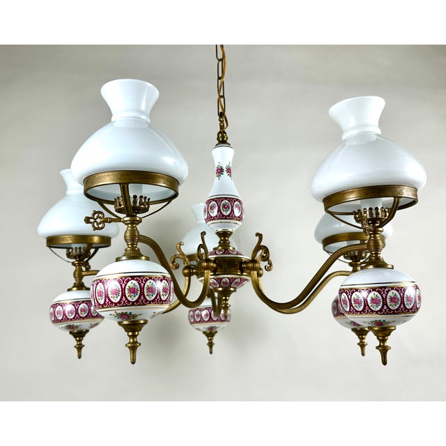 Vintage Chandelier in Porcelain and Brass, 1970s For Sale - Image 3 of 11