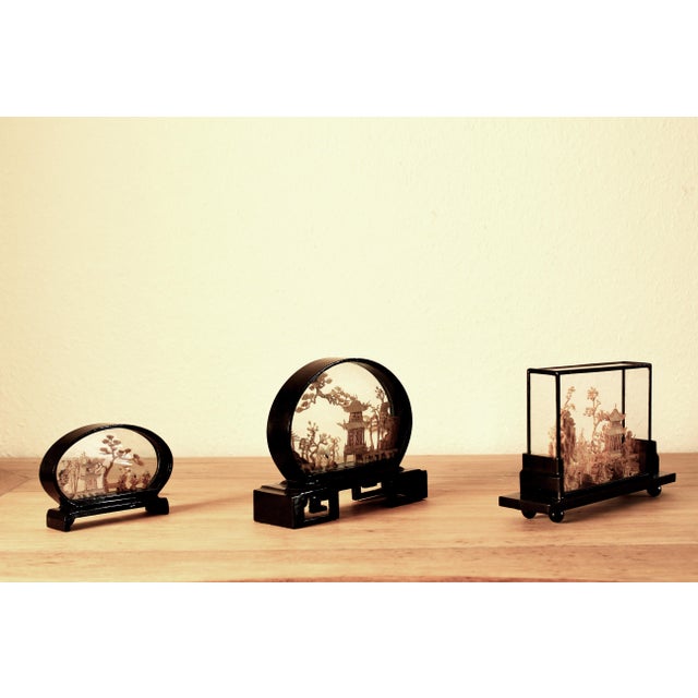 Mid-Century Modern Chinoiserie Carved Cork Diorama Displays, 1950s, Set of 3 For Sale - Image 3 of 5