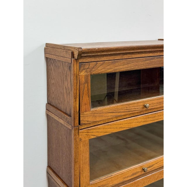 Wood Vintage Bookcase Three Stack Oak Barrister Glass Door Traditional Shelf For Sale - Image 7 of 15