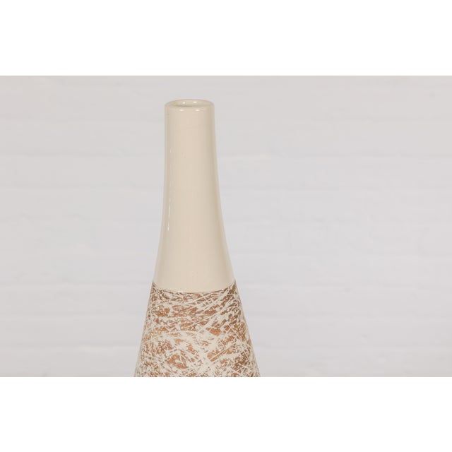 Earthy Brown and Cream Ceramic Vase with Energetic Dripping Décor For Sale In New York - Image 6 of 12