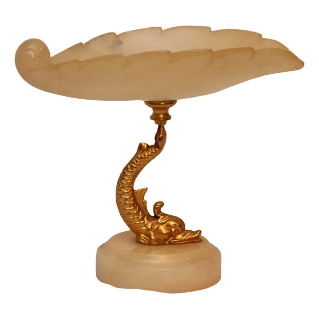 Footed Vase Gold Dolphin Decor, 1950s For Sale