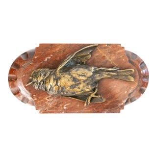 19th Century French Bronze Sparrow on Red Marble Base After Comolera For Sale