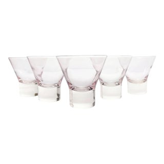 1960s Vintage Mid-Century Pink Stemless Martini Cocktail Glasses - Set of 5 For Sale