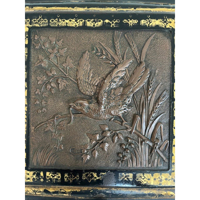 Victorian Highest Quality Victorian Aesthetic Japanned Metal Complete Coal Scuttle Box, Purdonium Original Shovel Marked H.Loveridge & Co. The Edinburgh C1880 For Sale - Image 3 of 14