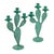 Vintage 1990s pair of sculptural metal cactus candelabras in a turquoise finish. Each piece is formed as a prickly pear...