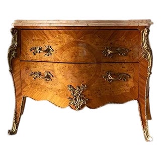 Mid 19th Century French Louis XV Style Burr Walnut Marble Top Bombe Commode For Sale