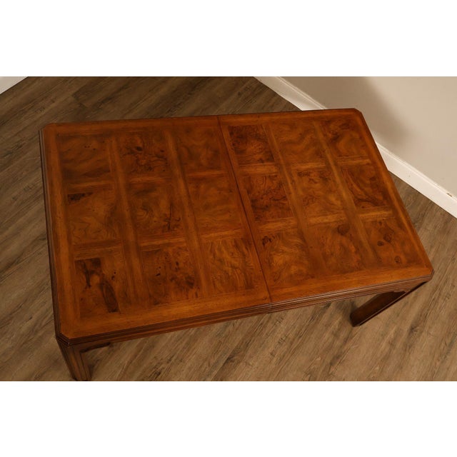 Wood Drexel Heritage Sketchbook Collection Burl Wood Parsons Extendable Dining Table For Sale - Image 7 of 18
