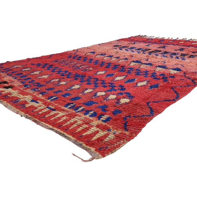 21801 Vintage Red Boujad Moroccan Rug, 05'08 x 10'04. Boujad rugs, born in Morocco's Boujad region, transcend their...