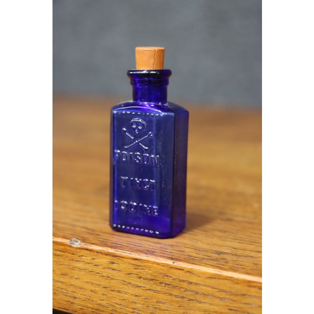 Late 20th Century Antique Cobalt Blue Kr-3 Poison Bottle – Skull & Crossbones, Tinct. Iodine For Sale - Image 5 of 15