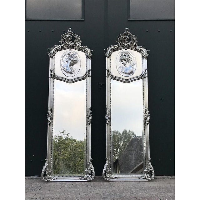 Mid-20th Italian Rococo Silver Beech Mirror Pair Full Length Floor For Sale - Image 18 of 18