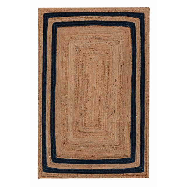 2'x3'Ft. Navy Blue Jute Braided Rectangle Boho Chic Rug For Sale - Image 9 of 9