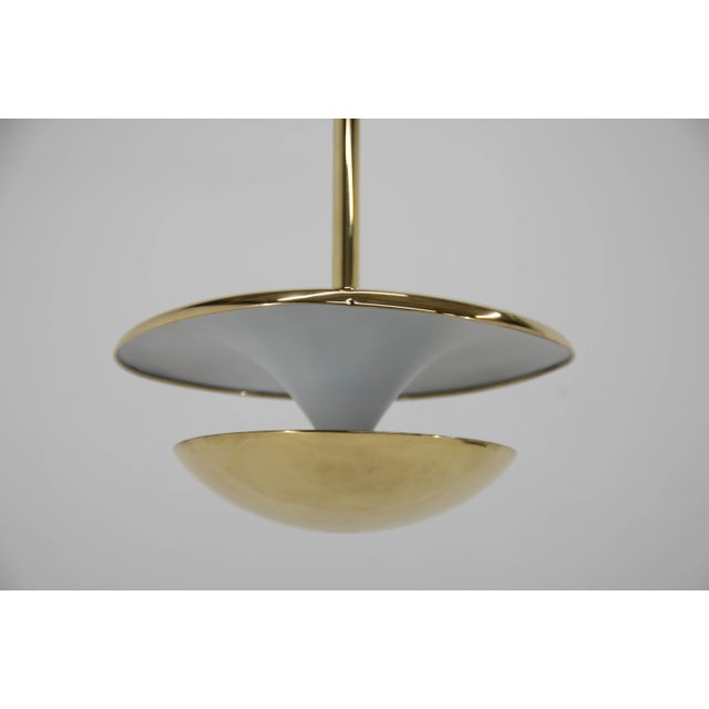 Metal Brass Bauhaus Chandelier attributed to Franta Anyz, 1920s For Sale - Image 7 of 15