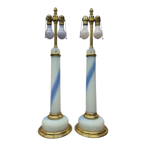 Pair of French Blue & Milky White Opaline Glass Lamps