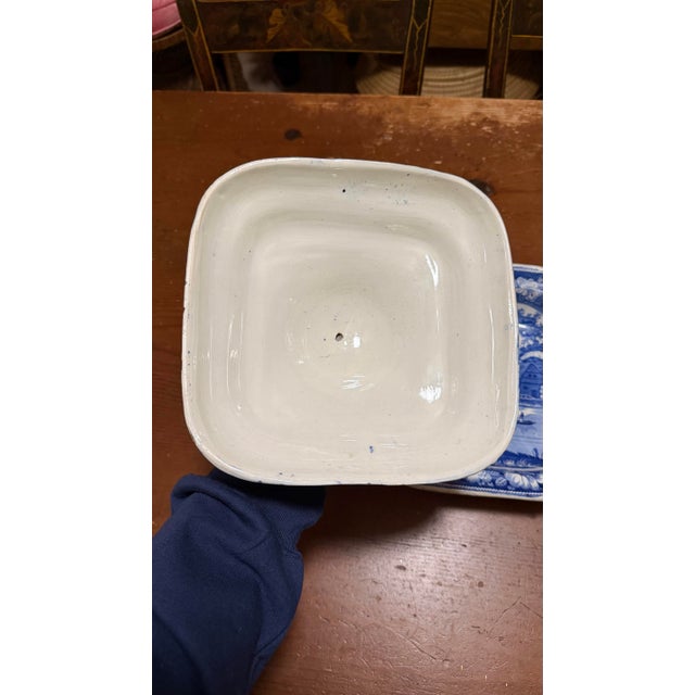 Antique Blue Transfer Decorated Pearlware Covered Vegetable Dish, “Wild Rose” Pattern, Circa 1830’s For Sale - Image 6 of 12
