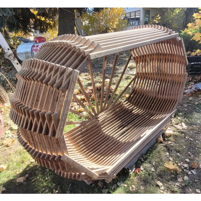 Contemporary 1970s Sculptural Slatted Wood Cocoon Daybed With Architectural Oval Frame For Sale - Image 3 of 17