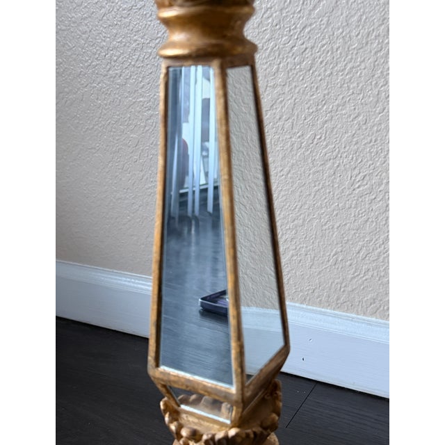Gold Pair of 19th Century Italian Giltwood & Gesso Candlesticks With Inset Mirror Panels For Sale - Image 8 of 10
