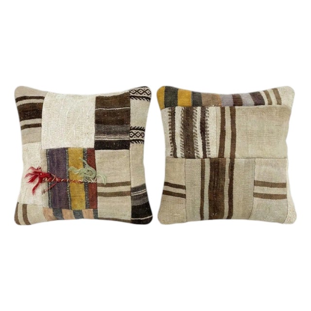 Turkish Oushak Kilim Pillow Cover 20'' X 20'' - Set of Two For Sale