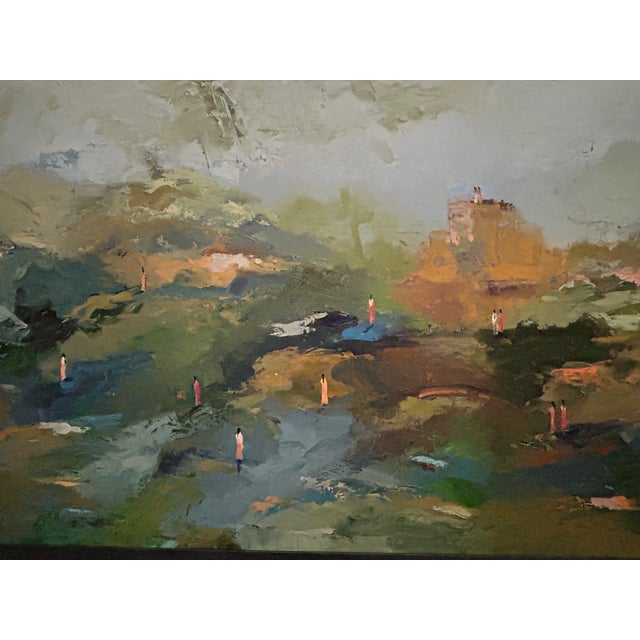 Green Large Original Mid-Century Style Figurative Abstract Oil Painting by Jajan Morazo - Signed For Sale - Image 8 of 11